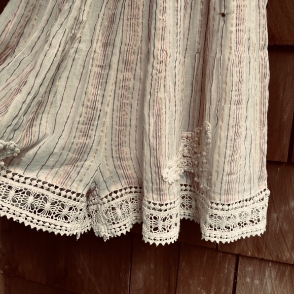 Chloe Laetitia Paris L Peasant Striped Gauze Romper Lace  Crochet Off Shoulder - Picture 6 of 16